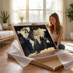 Framed Large World Map Wall Art Canvas Print for Living Room