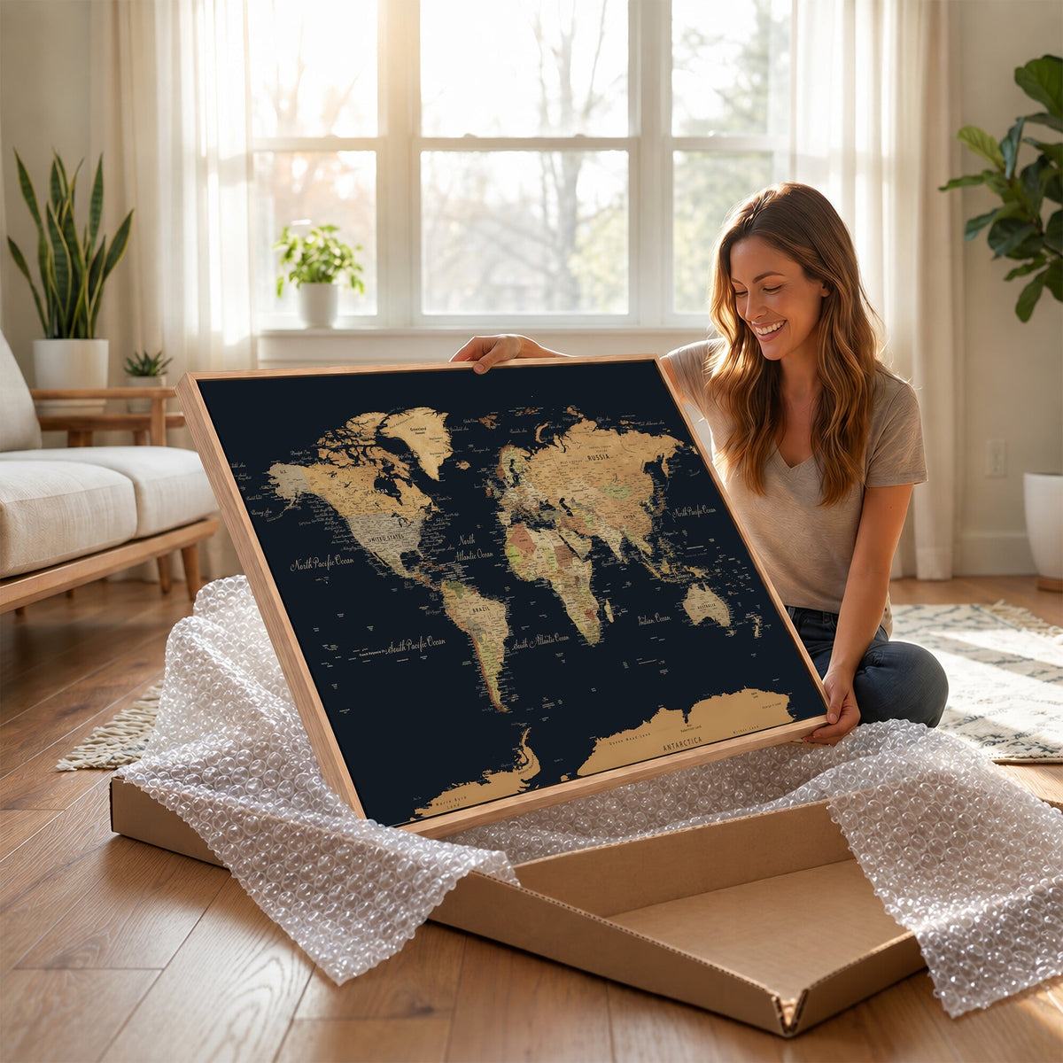 Vintage World Map Earth Globe Countries Oceans Continents
