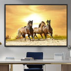 Wild Horses Wall Art Canvas Print, Framed Galloping Herd