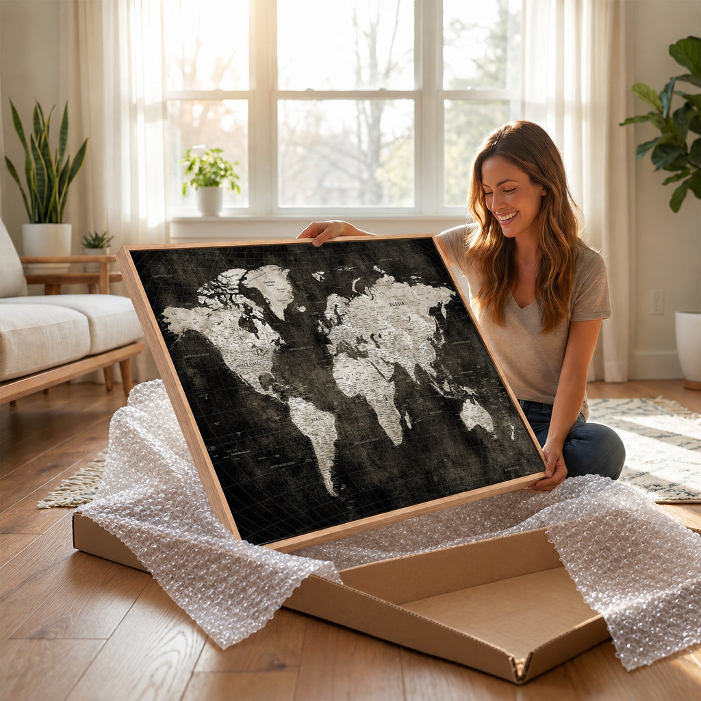 Vintage World Map Wall Art Canvas Print | Framed Large Map Wall Art