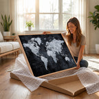 Black World Map Canvas Print | Detailed Map for Couples and Anniversary Gift