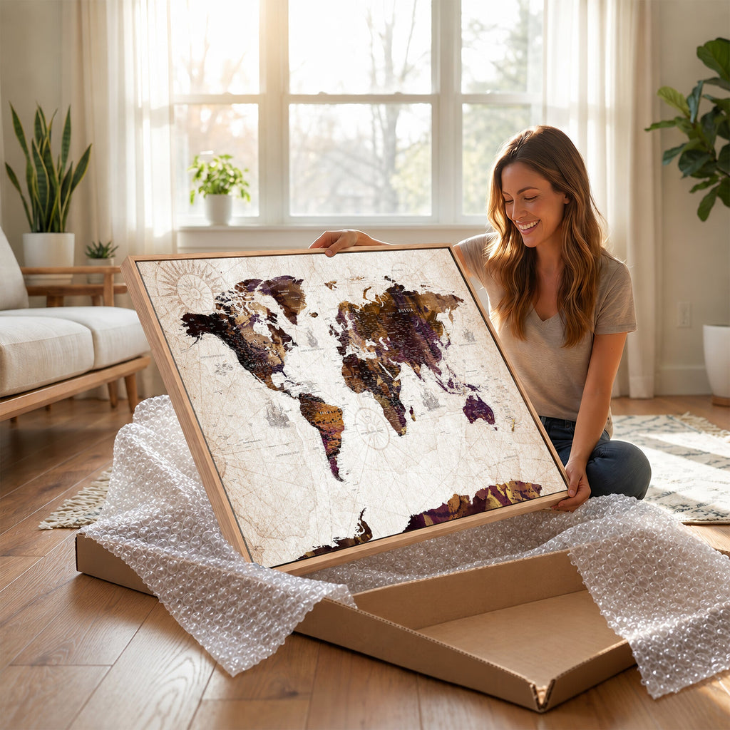 Blue Watercolor World Map Canvas Print | Framed Modern Wall Art