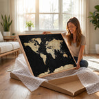 Beige World Map Canvas Wall Art Print, Minimal Black and Beige Map