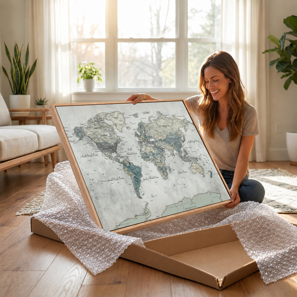 Neutral Vintage World Map Canvas Wall Art Print, Classic Map Artwork