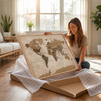 World Map Canvas Wall Art Print, Detailed Global Map Artwork