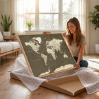Vintage World Map Canvas Print | Framed Travel Map Wall Art for Couples