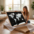 World Map Canvas Print | Framed Push Pin Wall Art, Color Splash Travel Map