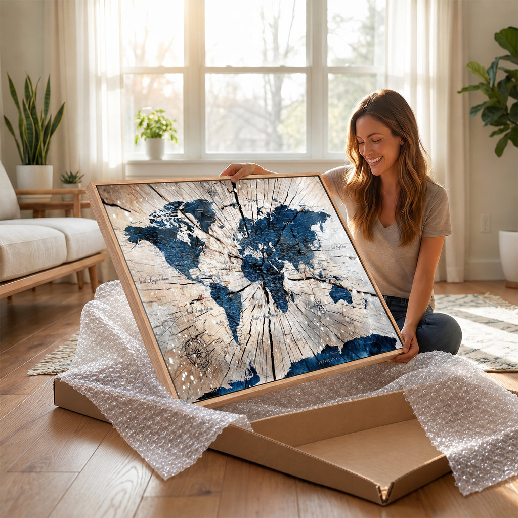 Rustic World Map Canvas Print | Framed Wall Art for Couples