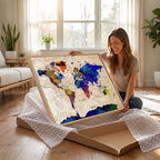 Watercolor World Map Canvas Print | Framed Wall Art for Couples