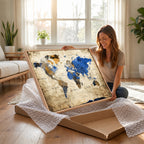 World Map Canvas Print | Colorful Abstract Travel Map, Framed Wall Art