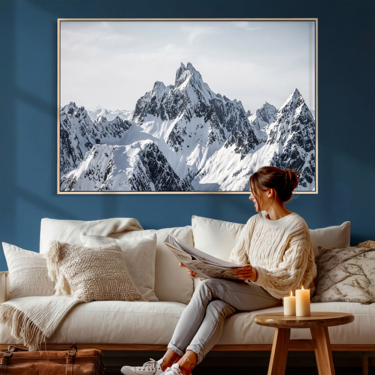 Snowy Mountain Range Canvas Print, Alpine Peaks Landscape Wall Art