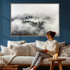 Foggy Forest Wall Art Canvas Print, Misty Pine Tree Landscape
