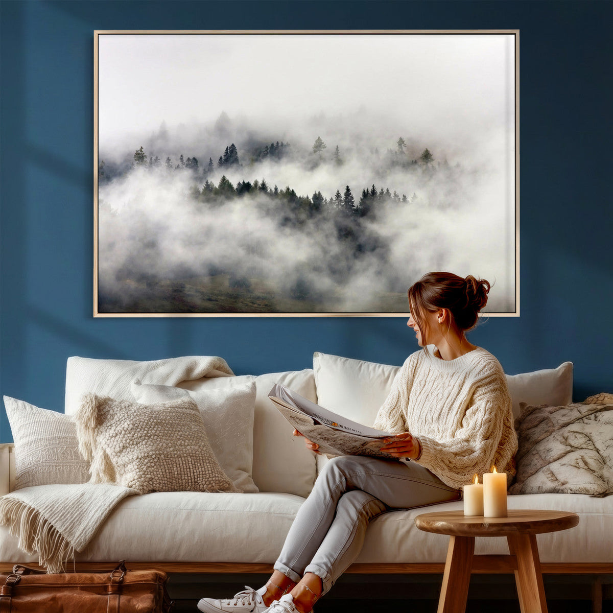 Foggy Forest Wall Art Canvas Print, Misty Pine Tree Landscape