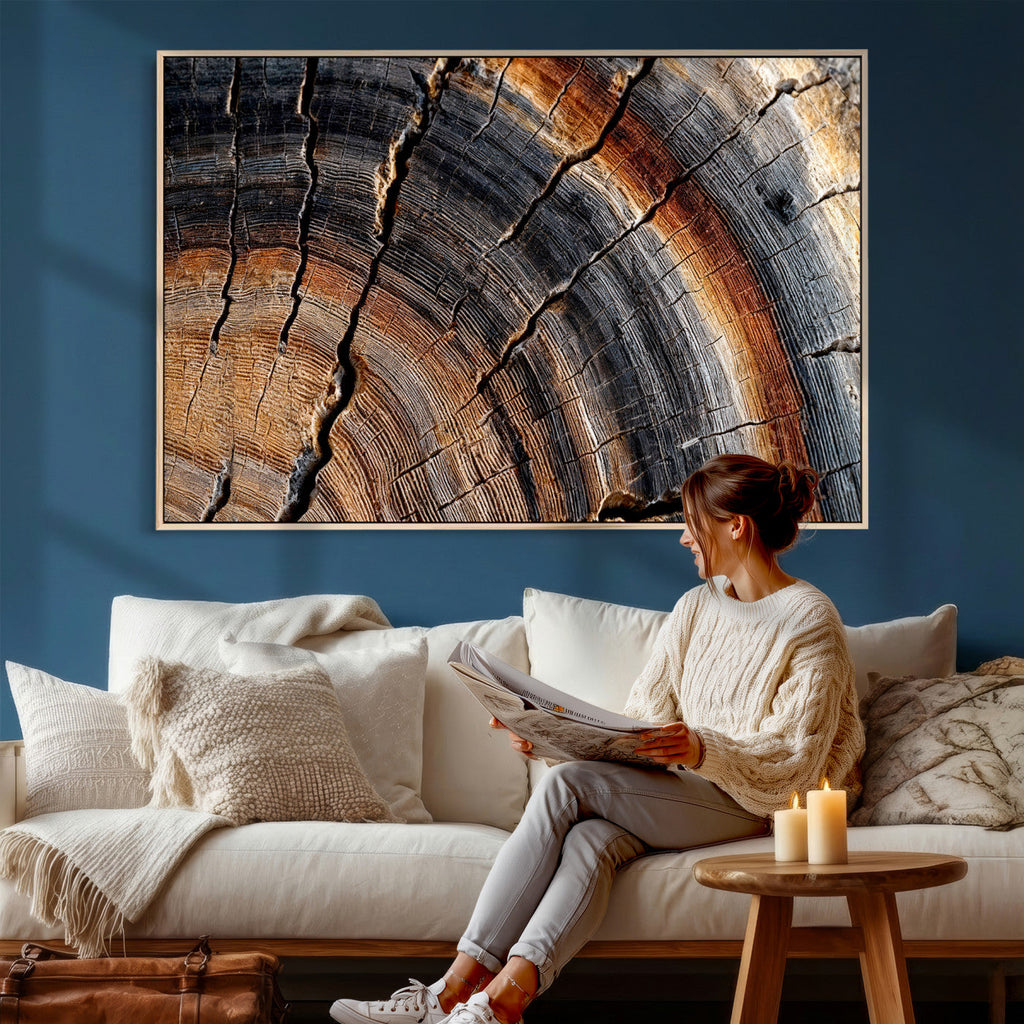 Abstract Tree Ring Wall Art Print, Natural Rustic Wood Grain Canvas