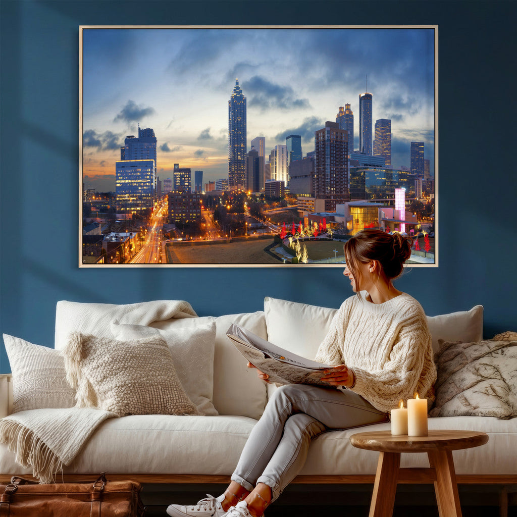 Atlanta Skyline Wall Art Canvas Print, Atlanta Downtown Night Cityscape