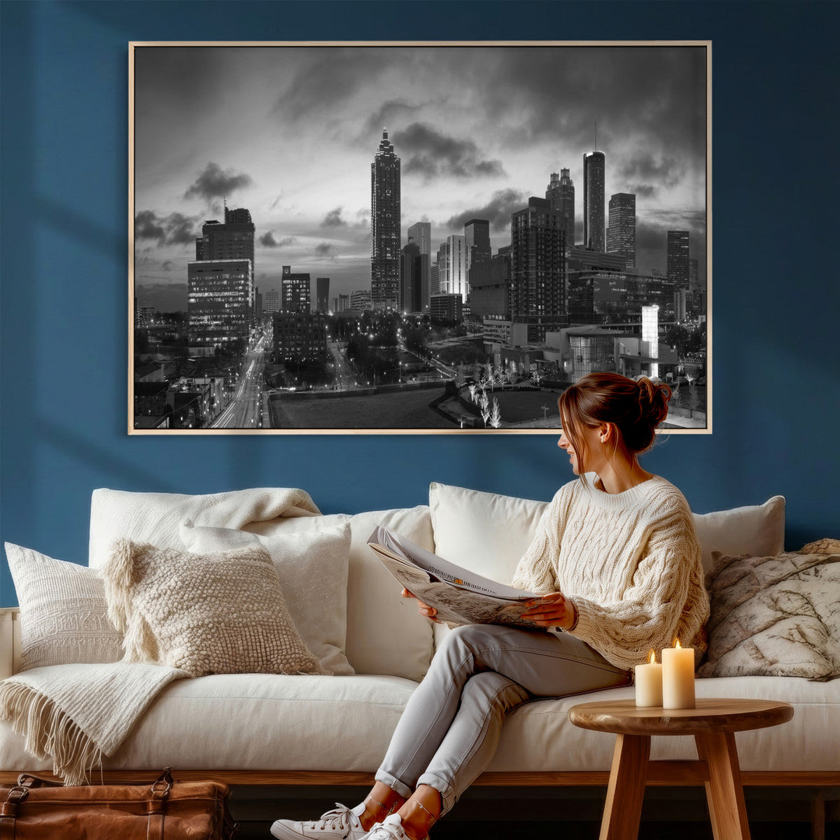 Atlanta Skyline Wall Art Canvas Print, Atlanta Downtown Night Cityscape