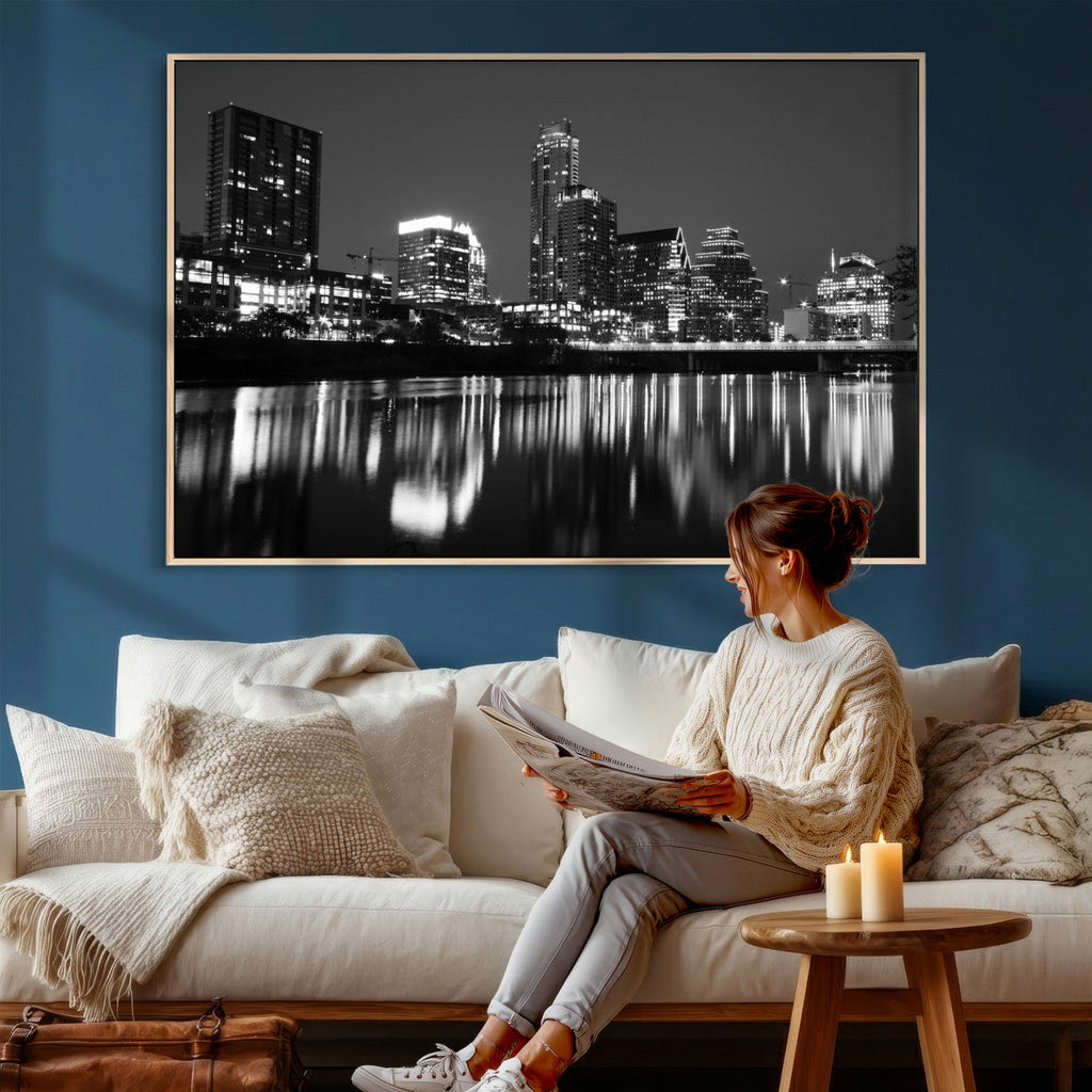 Austin Skyline Wall Art Canvas Print, Austin Downtown Night Cityscape