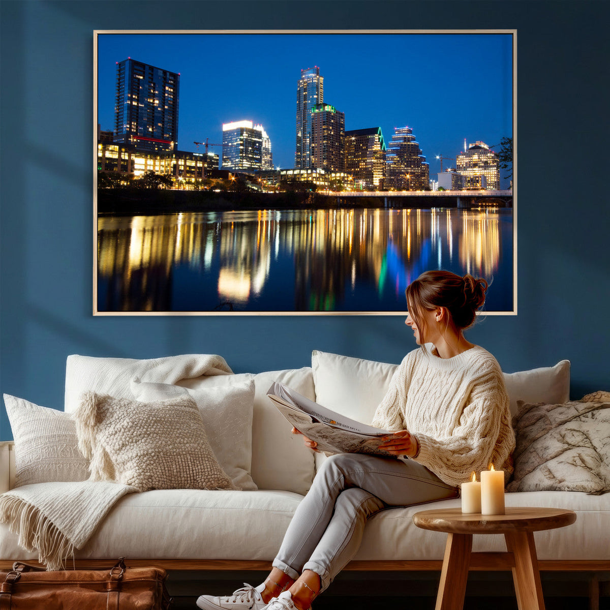 Austin Skyline Wall Art Canvas Print, Austin Downtown Night Cityscape