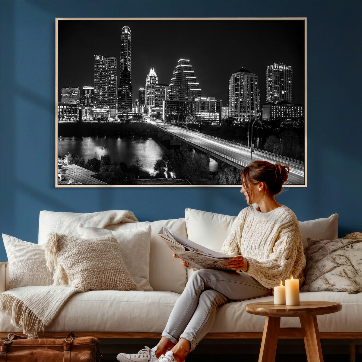 Austin Skyline Wall Art Canvas Print, Austin Downtown Night Cityscape