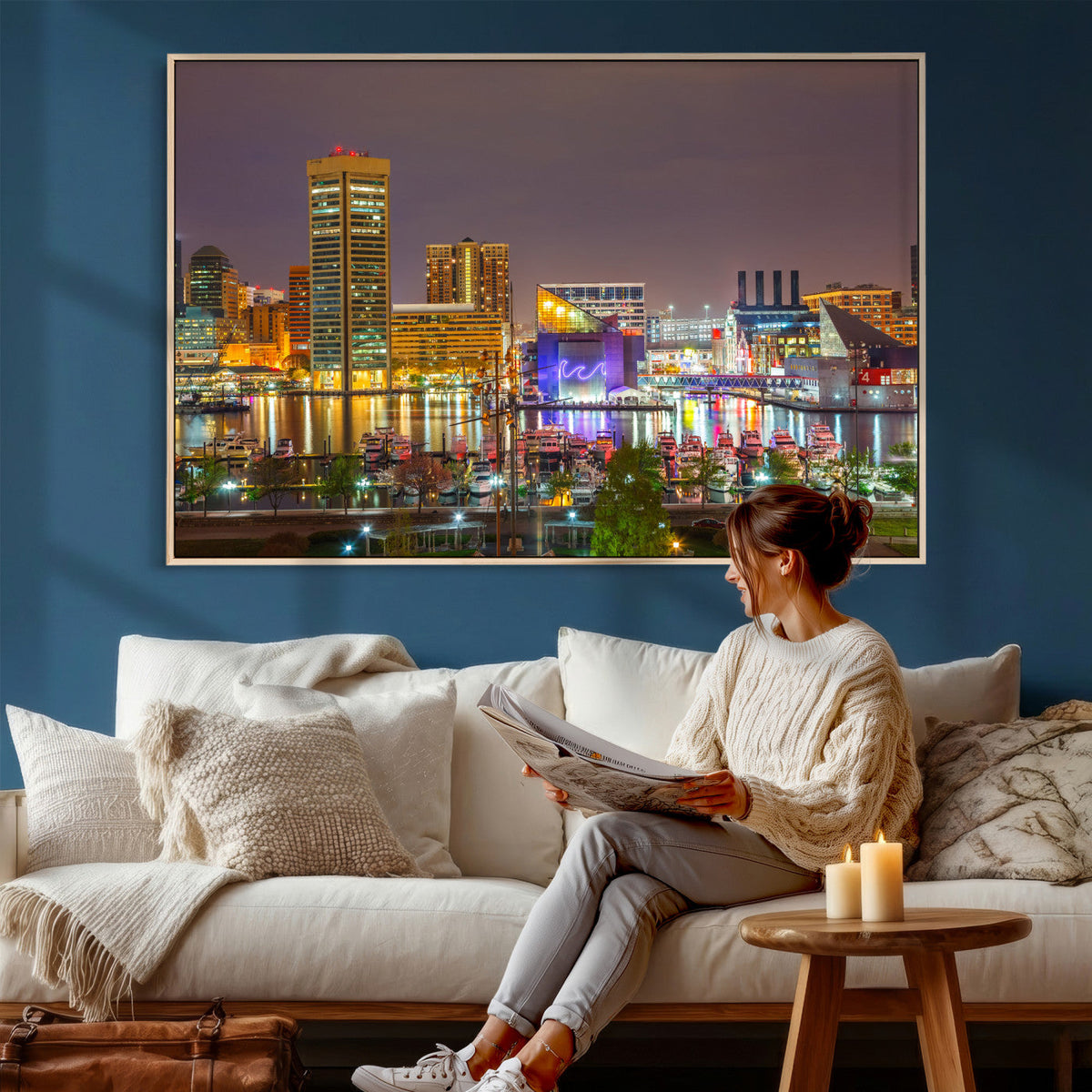 Baltimore Skyline Wall Art Canvas Print, Baltimore Downtown Night Cityscape