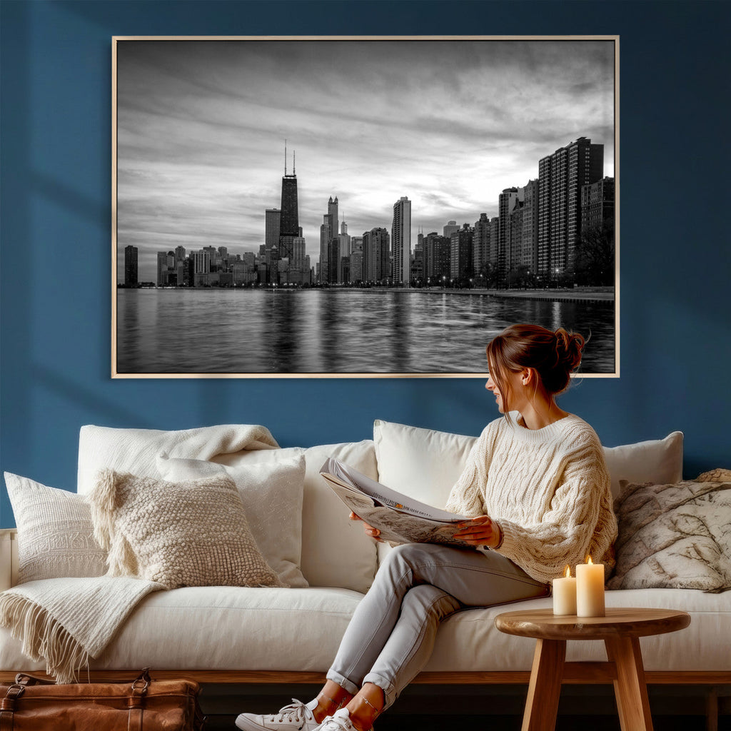 Chicago Wall Art Canvas Print, Chicago City Downtown Night Cityscape
