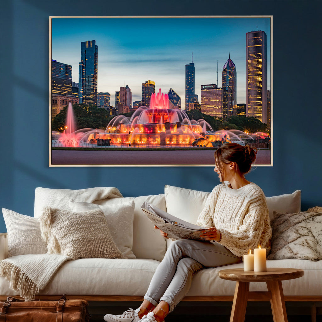 Chicago Wall Art Canvas Print - Chicago City Downtown Night Cityscape