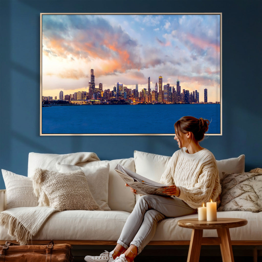 Chicago Wall Art Canvas Print - Chicago City Downtown Night Cityscape