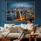 Chicago Wall Art Canvas Print - Chicago City Downtown Night Cityscape