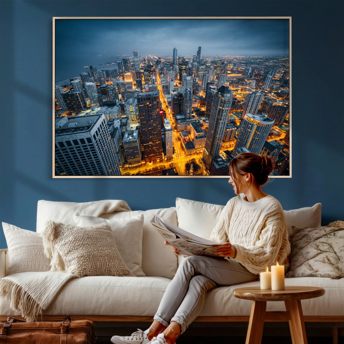 Chicago Wall Art Canvas Print - Chicago City Downtown Night Cityscape