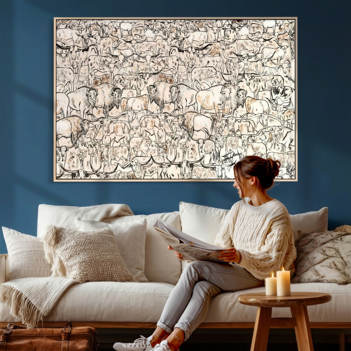 Abstract Bison Wall Art Canvas Print, Abstract Animal Art for Cabin Decor