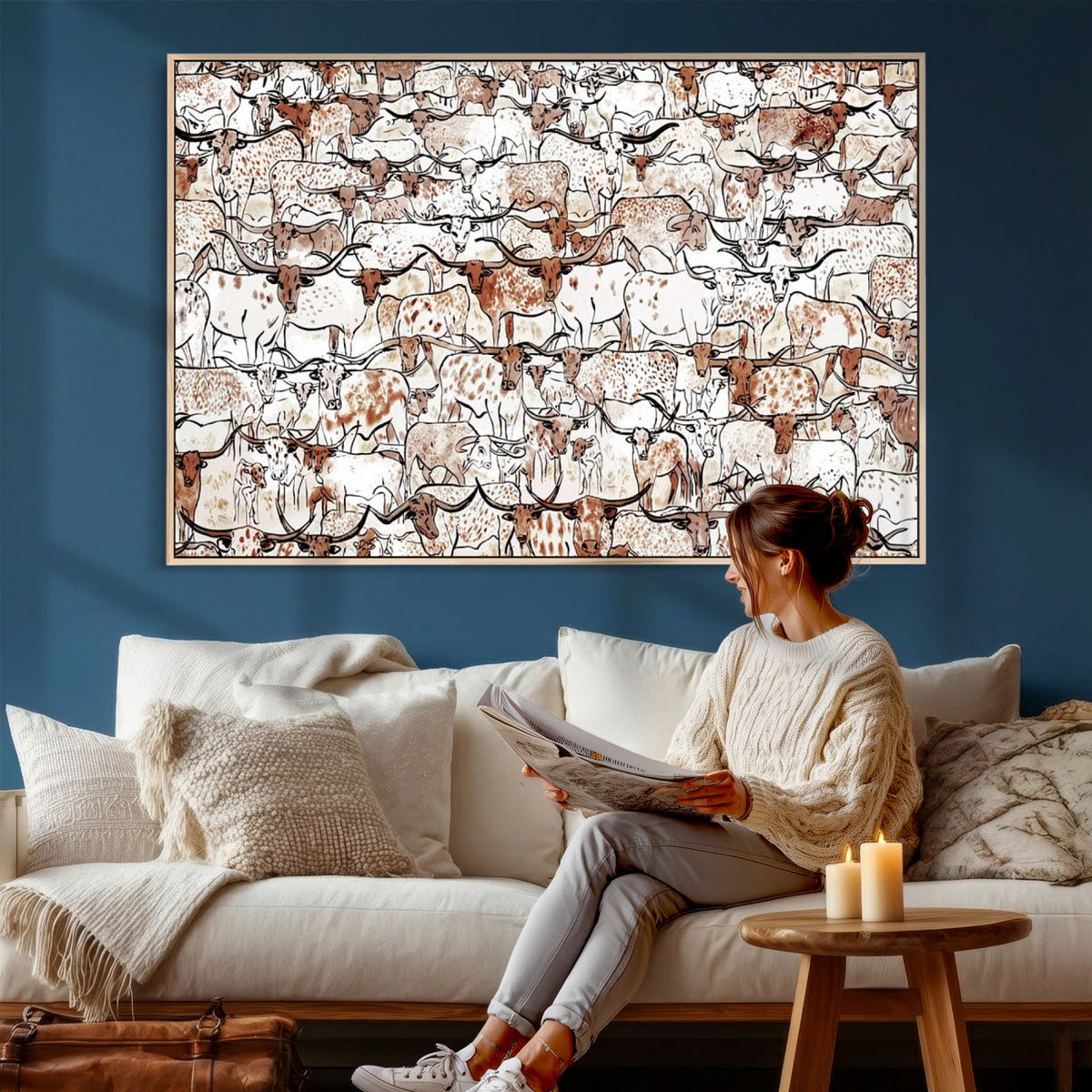 Abstract Longhorn Herd Wall Art Canvas Print