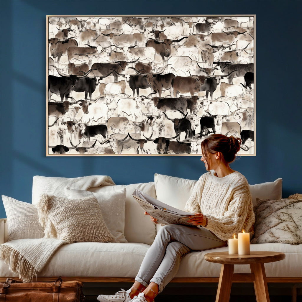 Abstract Texas Longhorn Print, Longhorn Herd Print