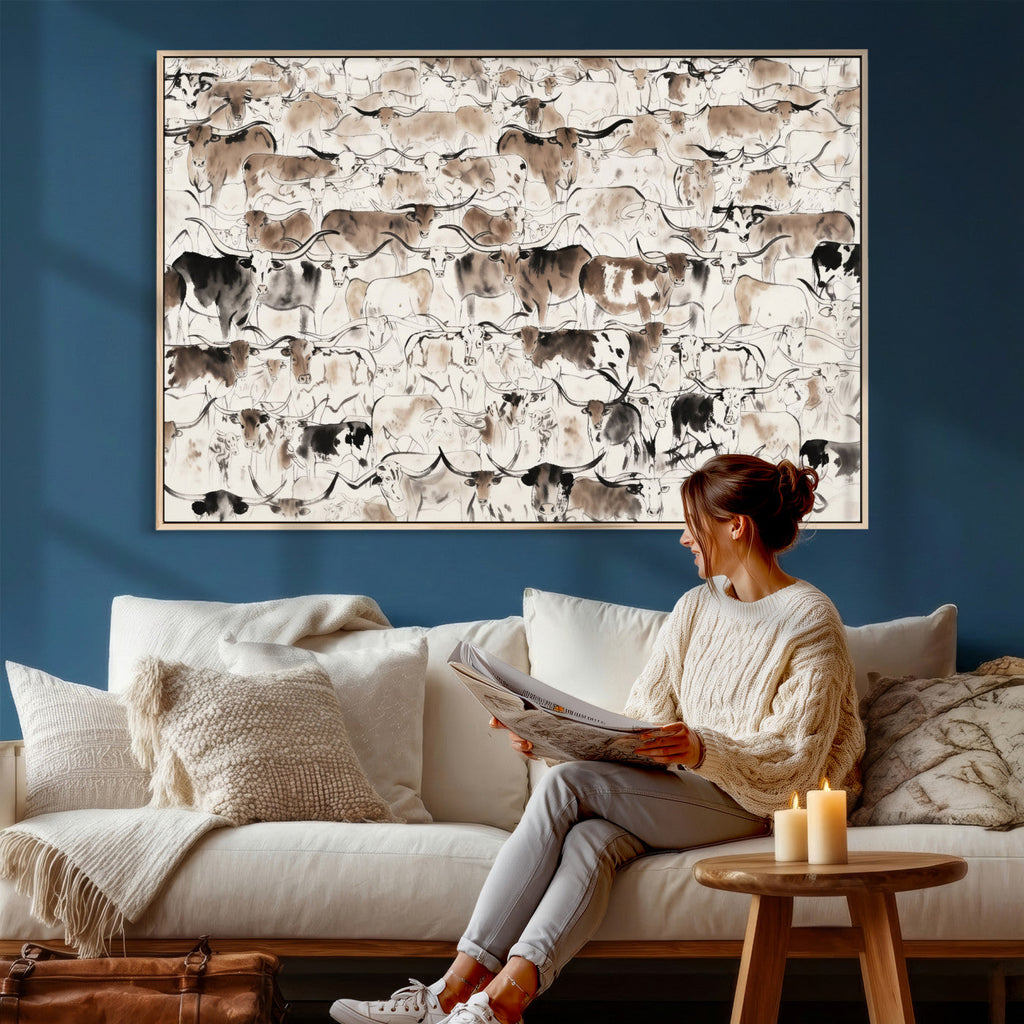 Abstract Texas Cow Canvas Print for Cabin and Western Home Decor