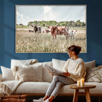 Texas Longhorn Cattle Wall Art Canvas Print, Western Ranch Landscape Decor