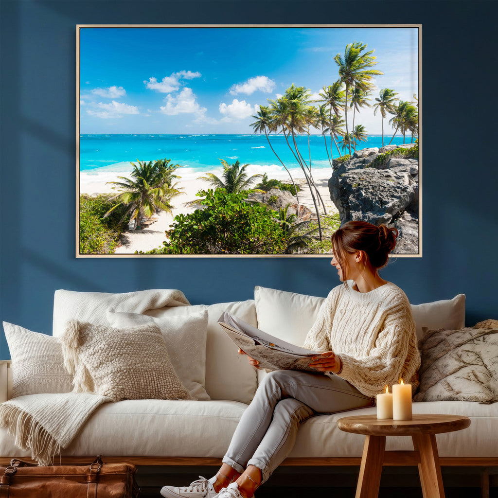 Tropical Beach Wall Art Canvas Print, Palm Tree Ocean Landscape Photography