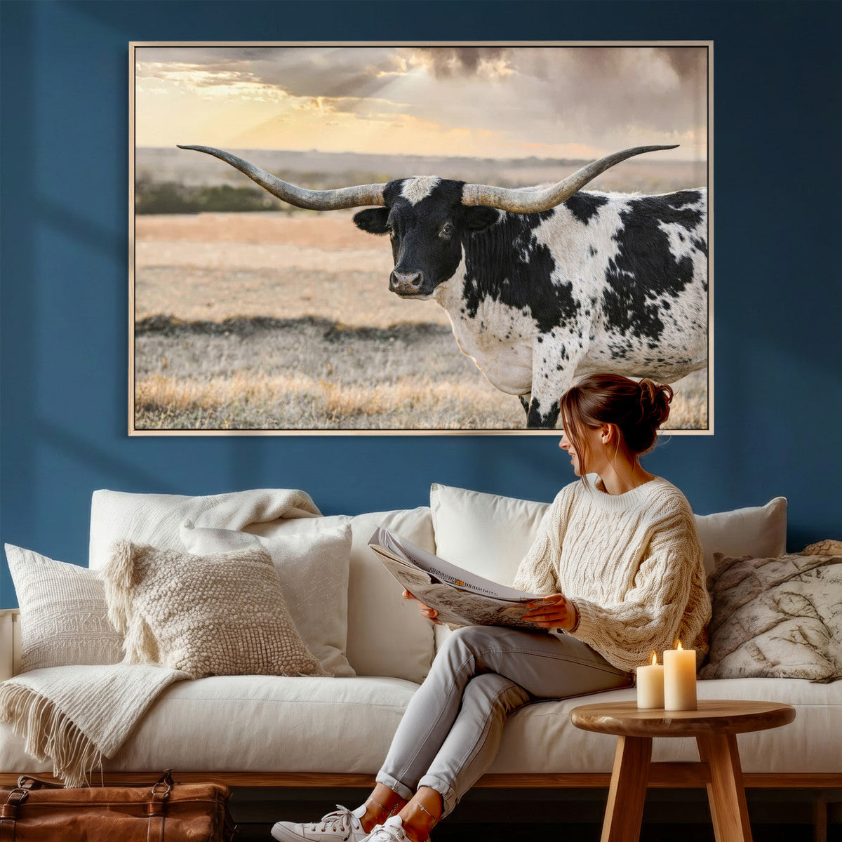 Texas Longhorn Bull Rustic Wall Art Canvas Print