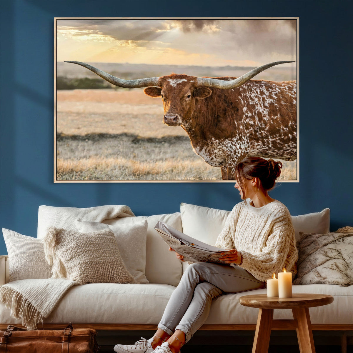 Texas Longhorn Wall Art Canvas Print, Western Ranch Bull Photography
