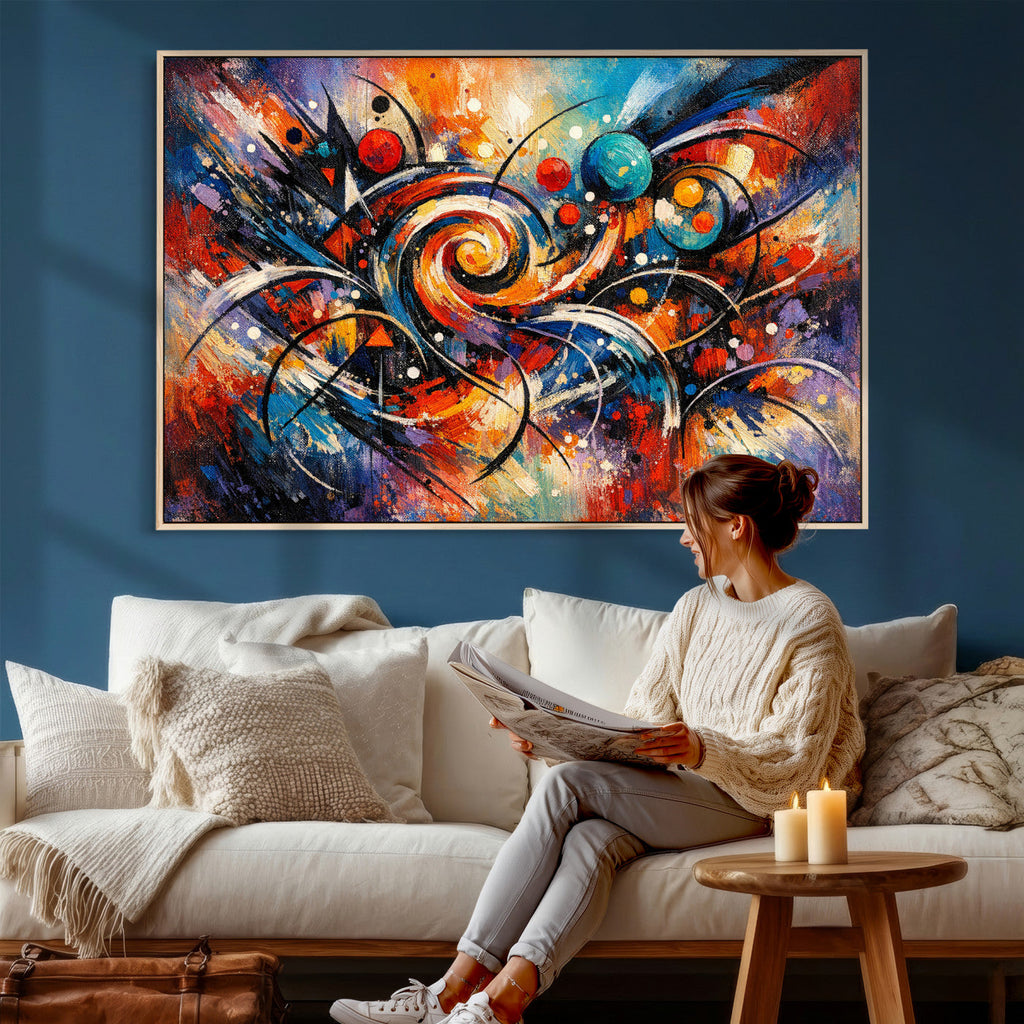 Geometric Abstract Wall Art Canvas Print, Orange Blue