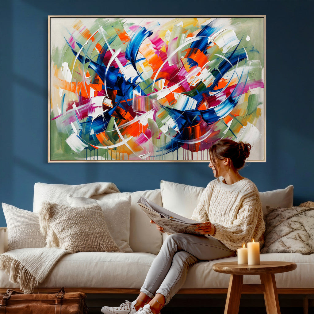 Geometric Abstract Wall Art Canvas Print, Orange Blue
