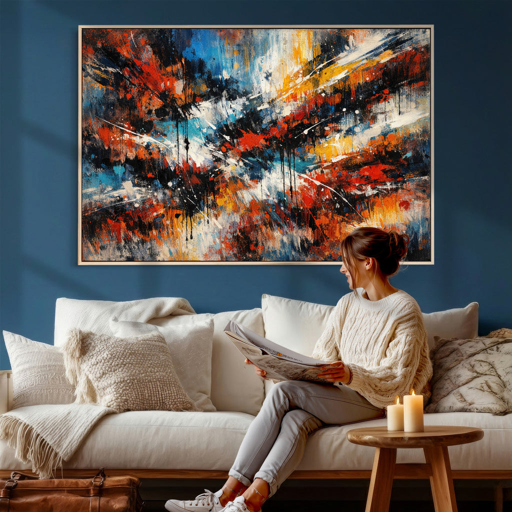 Lyrical Abstract Wall Art Canvas Print, Orange Blue Abstract