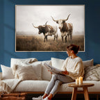 Texas Longhorn Canvas Wall Art Western Bull Desert, Rustic Farmhouse Wall Decor