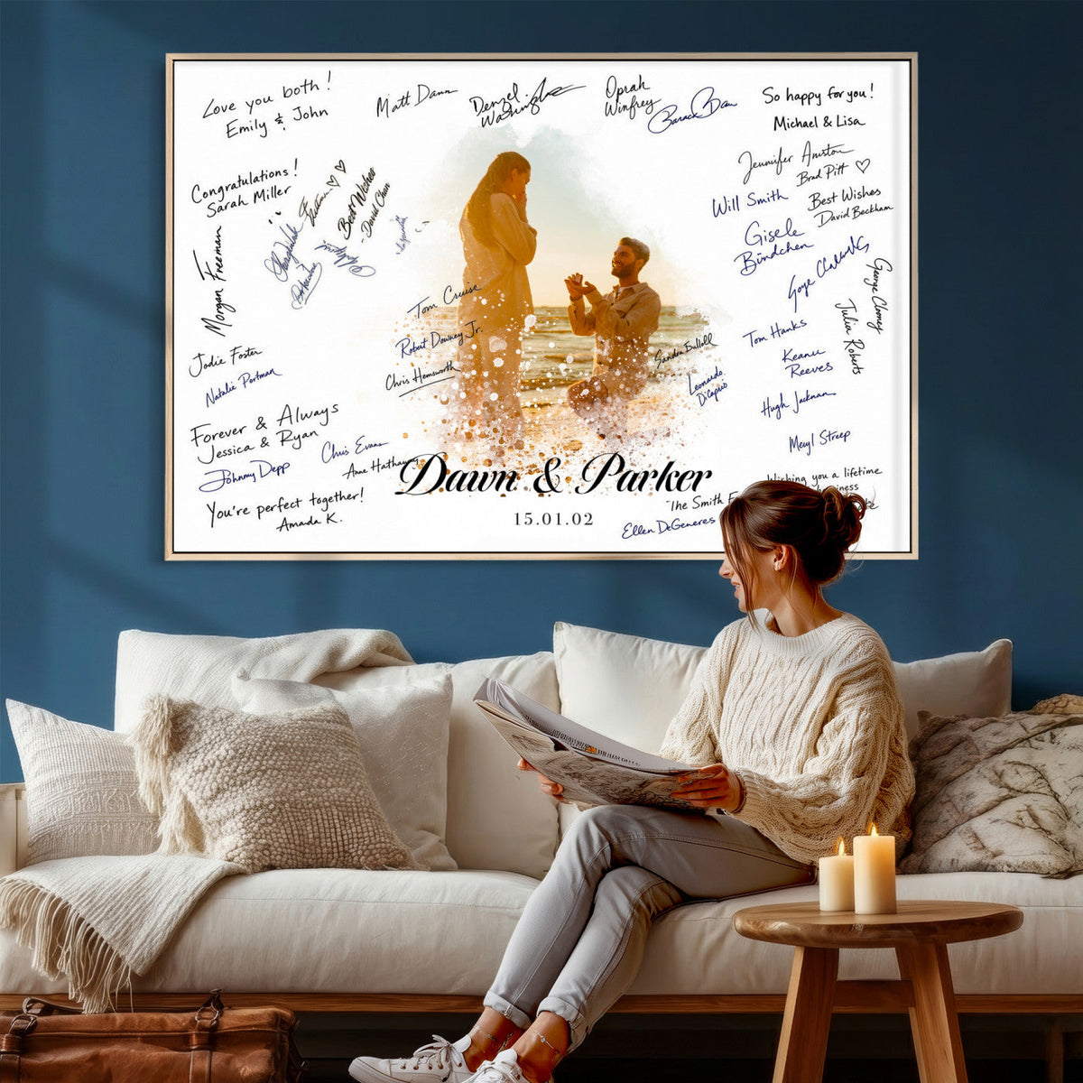 Wedding Signature Guest Book Canvas, Personalized Couple Photo Art