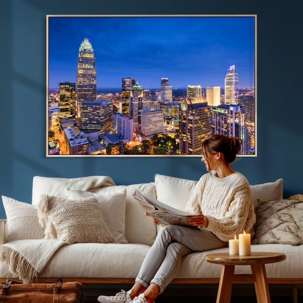 Charlotte Skyline Canvas Wall Art Print | North Carolina Cityscape