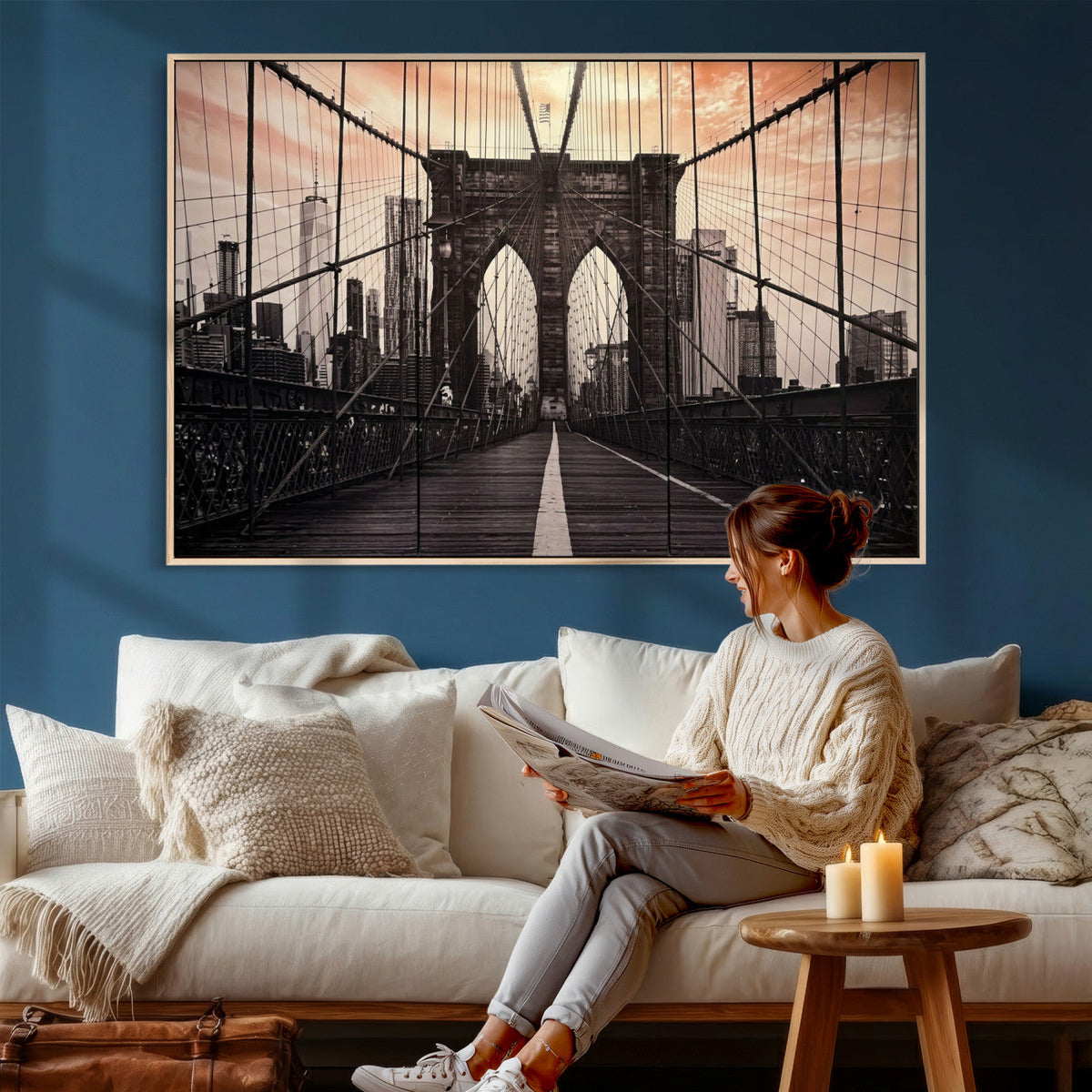 Brooklyn Bridge Canvas Wall Art, New York City Skyline Photography