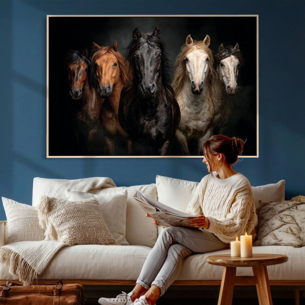 Horse Wall Art Canvas Print, Wild Horses Portrait Photography, Rustic Ranch Decor