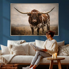 Texas Longhorn Wall Art Canvas Print | Brown Horned Bull Rustic Western Decor