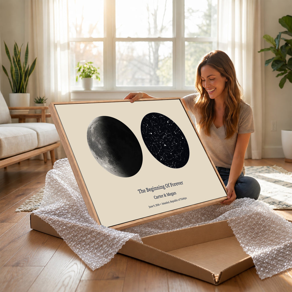 Moon and Stars Canvas Print, Personalized Moon Phase and Star Map Art