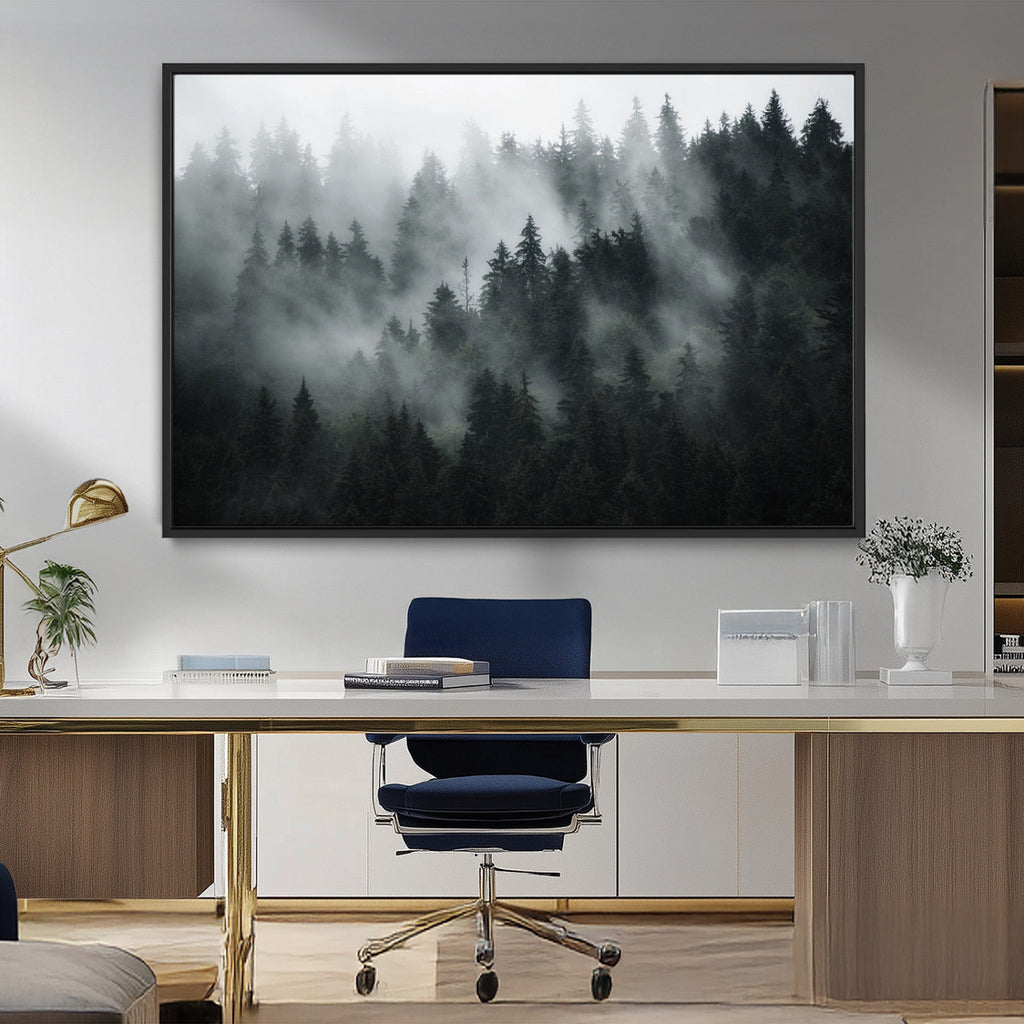 Foggy Forest Wall Art Canvas Print | 3 Panel Large Misty Landscape