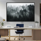 Foggy Forest Wall Art Canvas Print | 3 Panel Large Misty Landscape