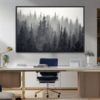 Misty Forest Canvas Wall Art | Monochrome Triptych Pine Tree Print